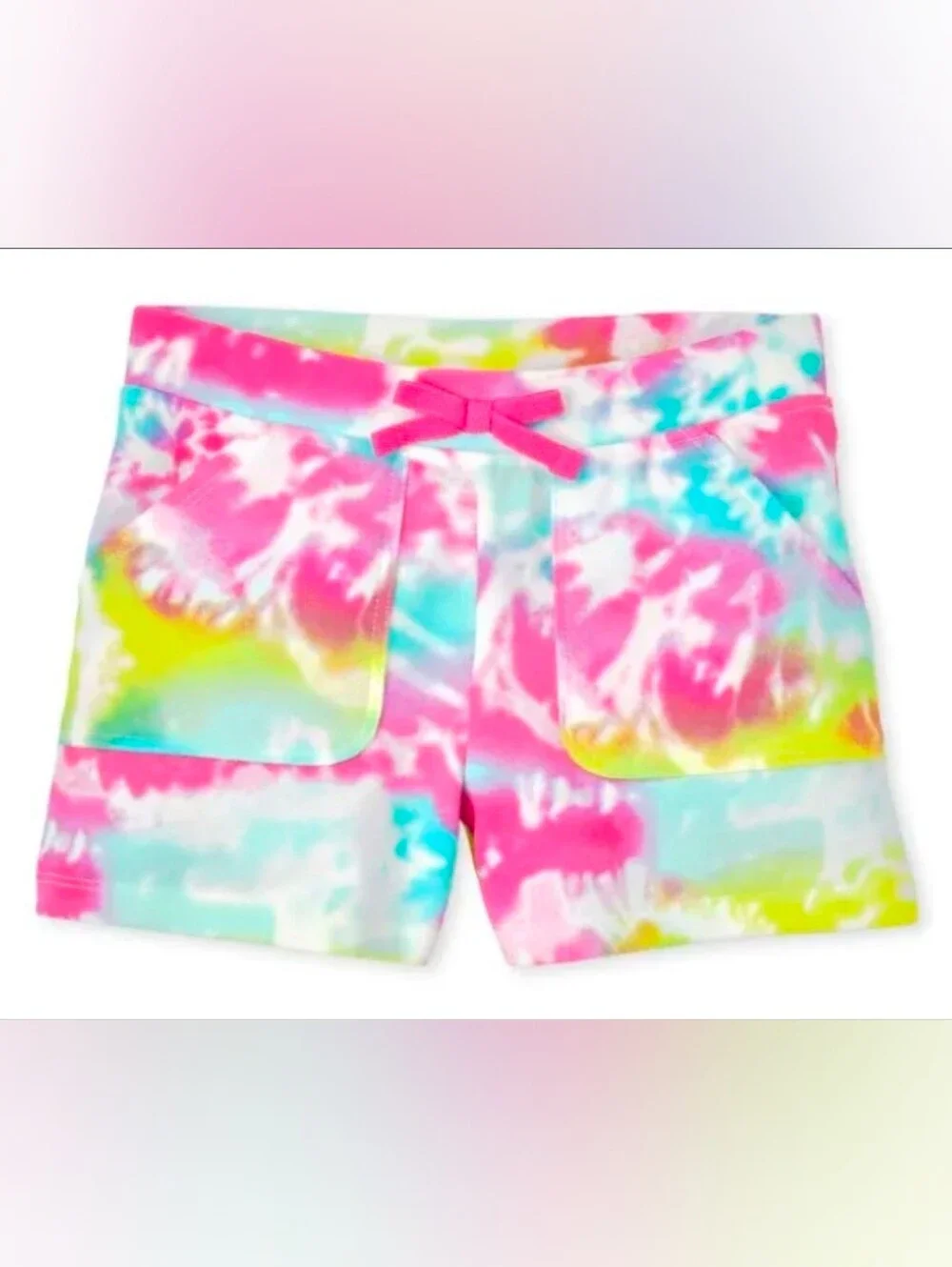 Children's Place Tie-Dye French Terry Lounge Shorts - Pink Multi - Size 14